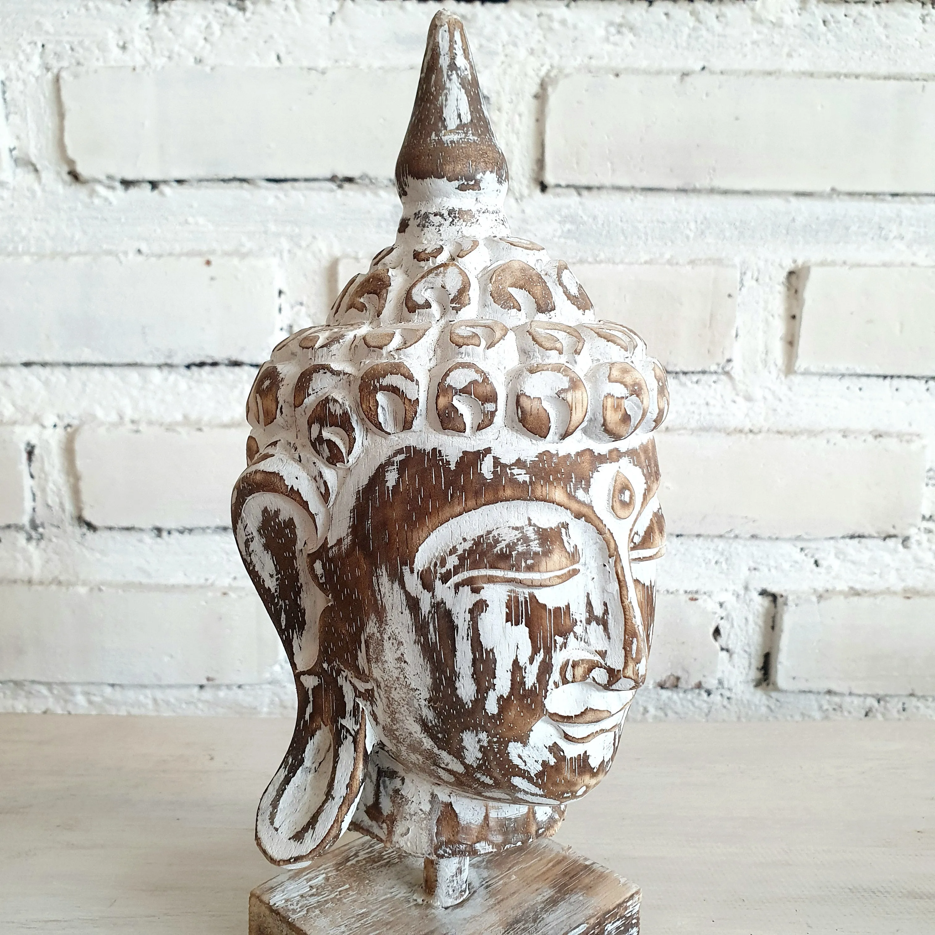 Small Wooden Buddha Head with Stand