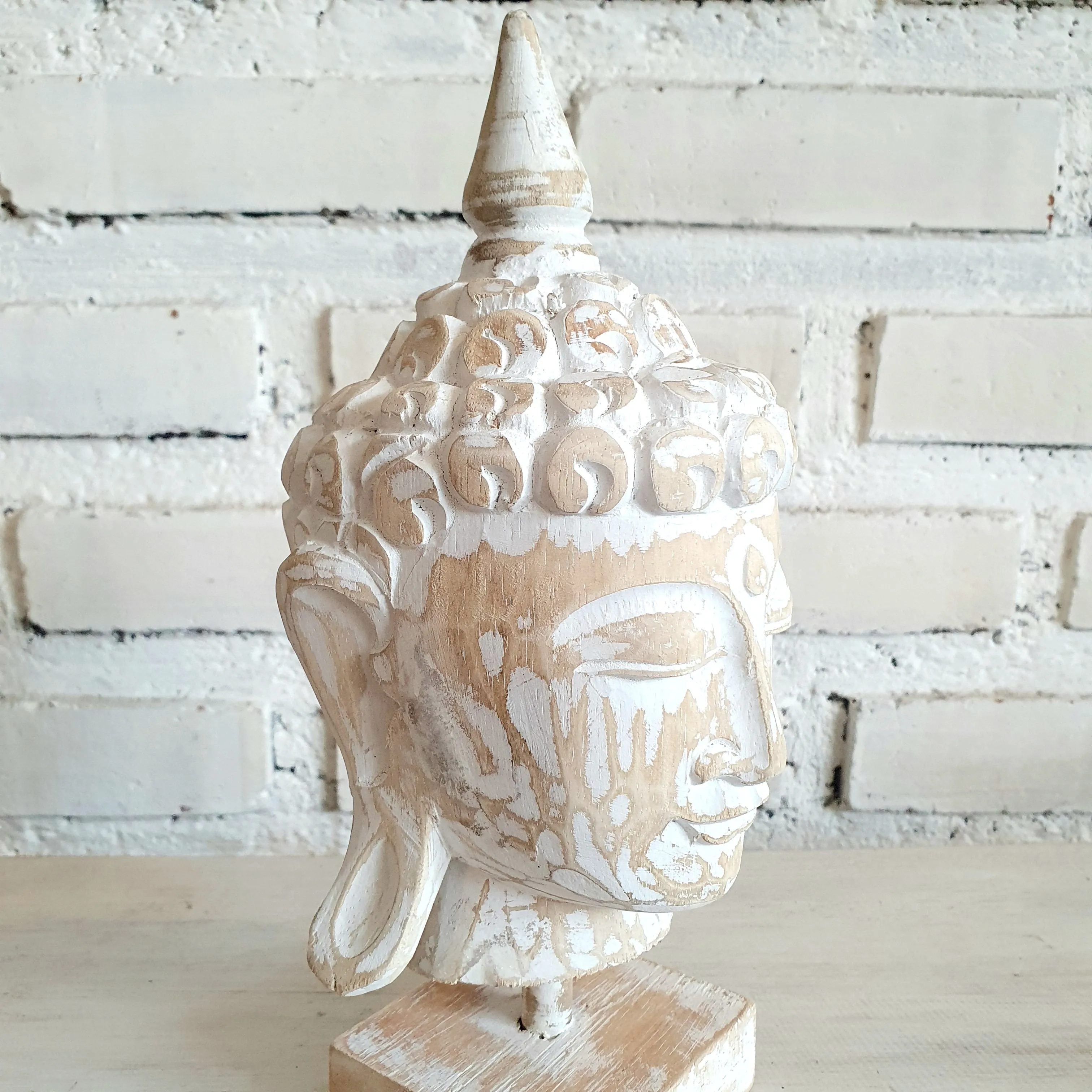 Small Wooden Buddha Head with Stand