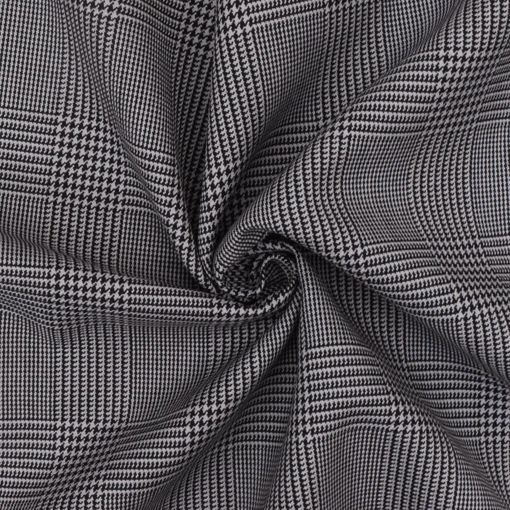 Stone Gray-Black Glen Paid Wool Polyester Twill Woven Suiting Fabric