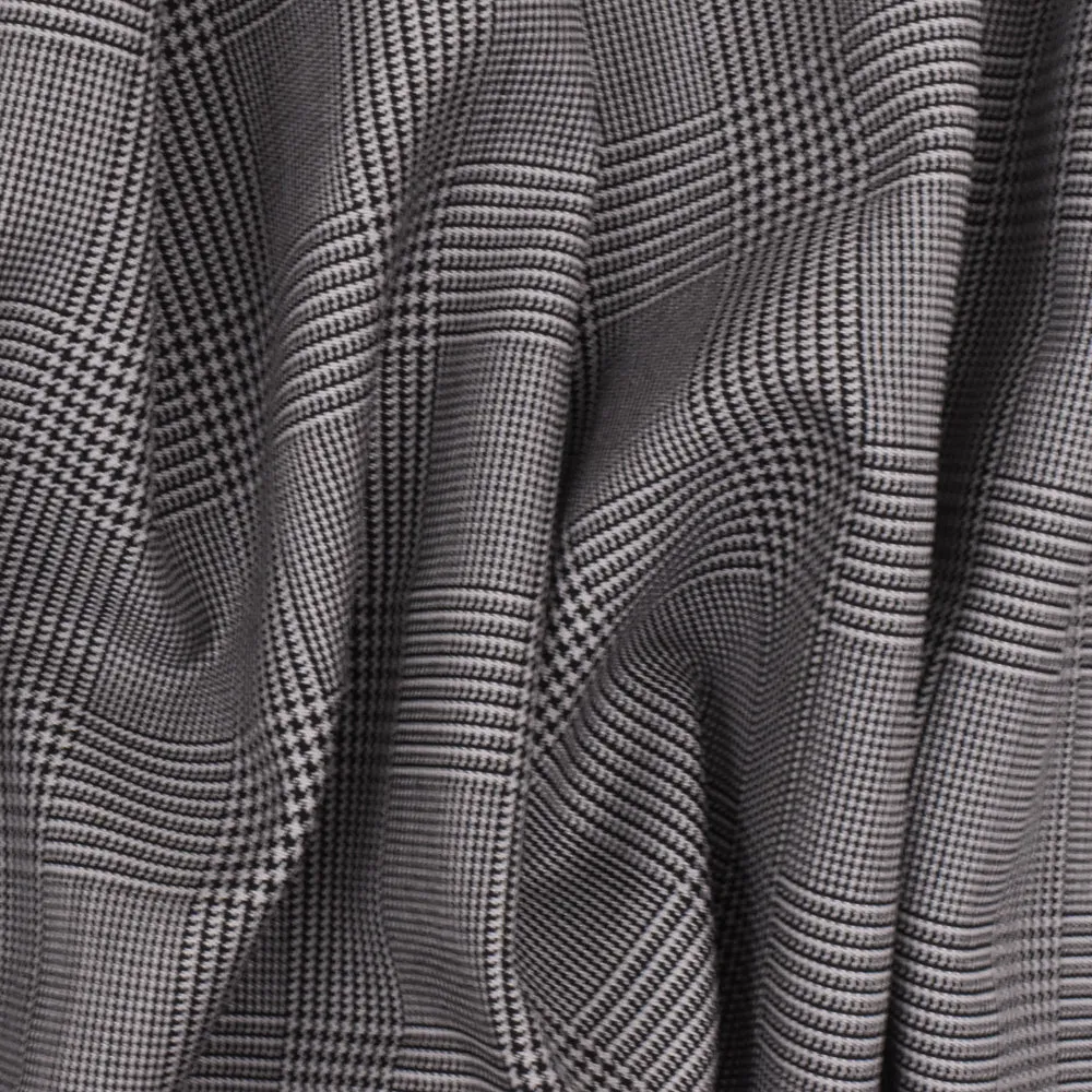 Stone Gray-Black Glen Paid Wool Polyester Twill Woven Suiting Fabric