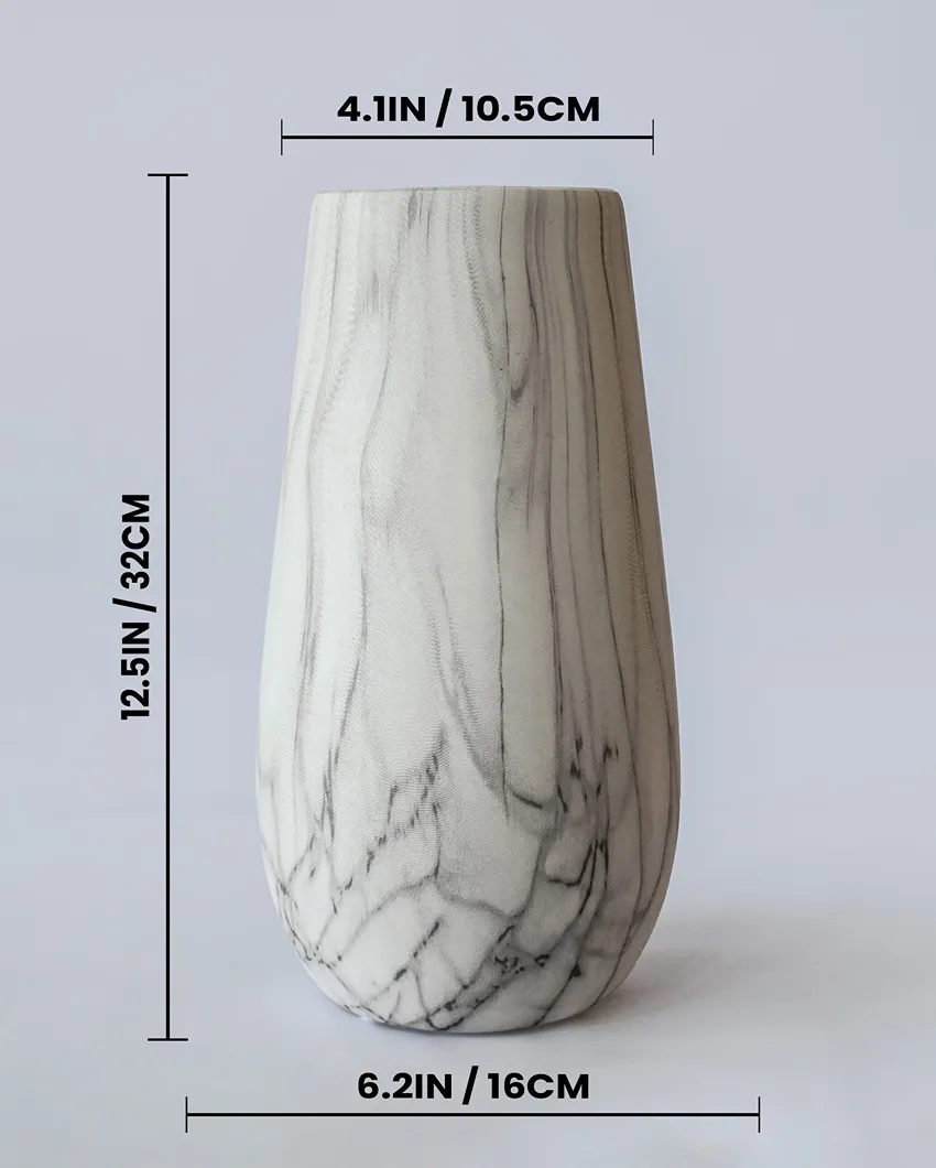 Stylish White Ceramic Marble Design Ceramic Vase | 7 x 13 inches