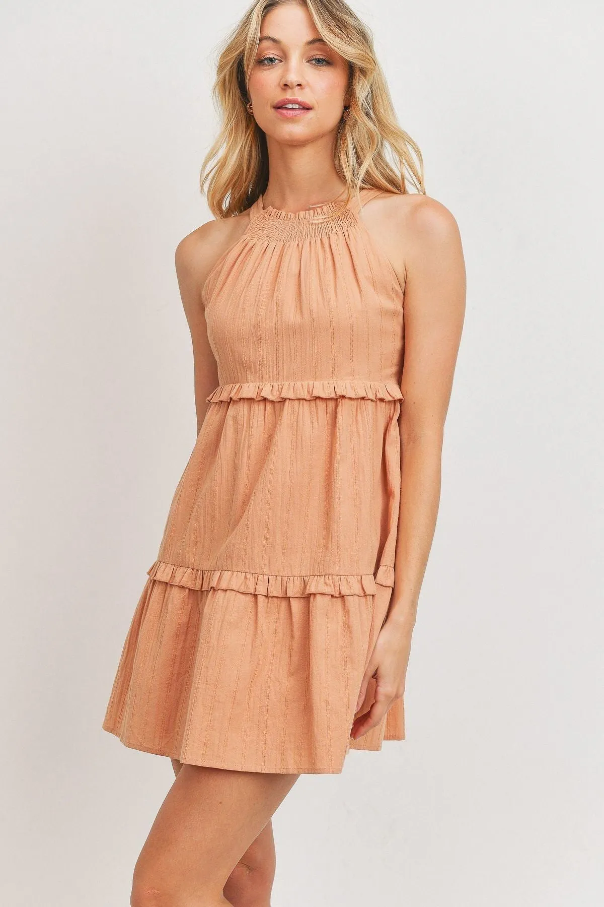 Textured Woven Tiered Sl Dress