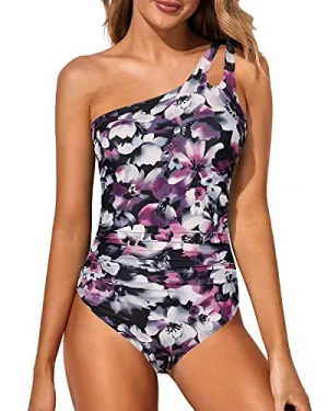 Tummy Control One Piece Swimsuit for Women One Shoulder Bathing Suits