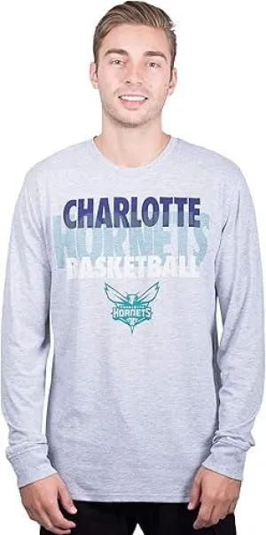 Ultra Game NBA Official Men’s Super Soft Supreme Long Sleeve T-Shirt - Unisex, Charlotte Hornets, Heather Gray|Charlotte Hornets