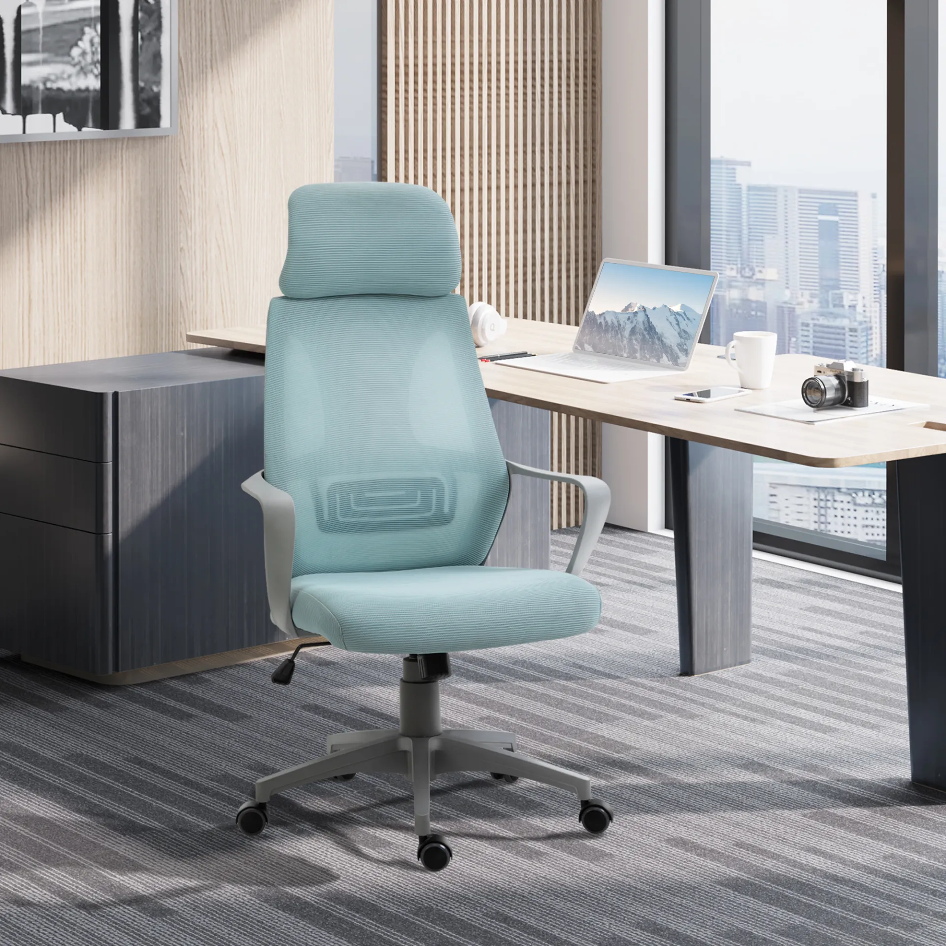 Vinsetto Ergonomic Office Chair - High Mesh Back, Adjustable Height, Blue - Ultimate Home Office Comfort & Style