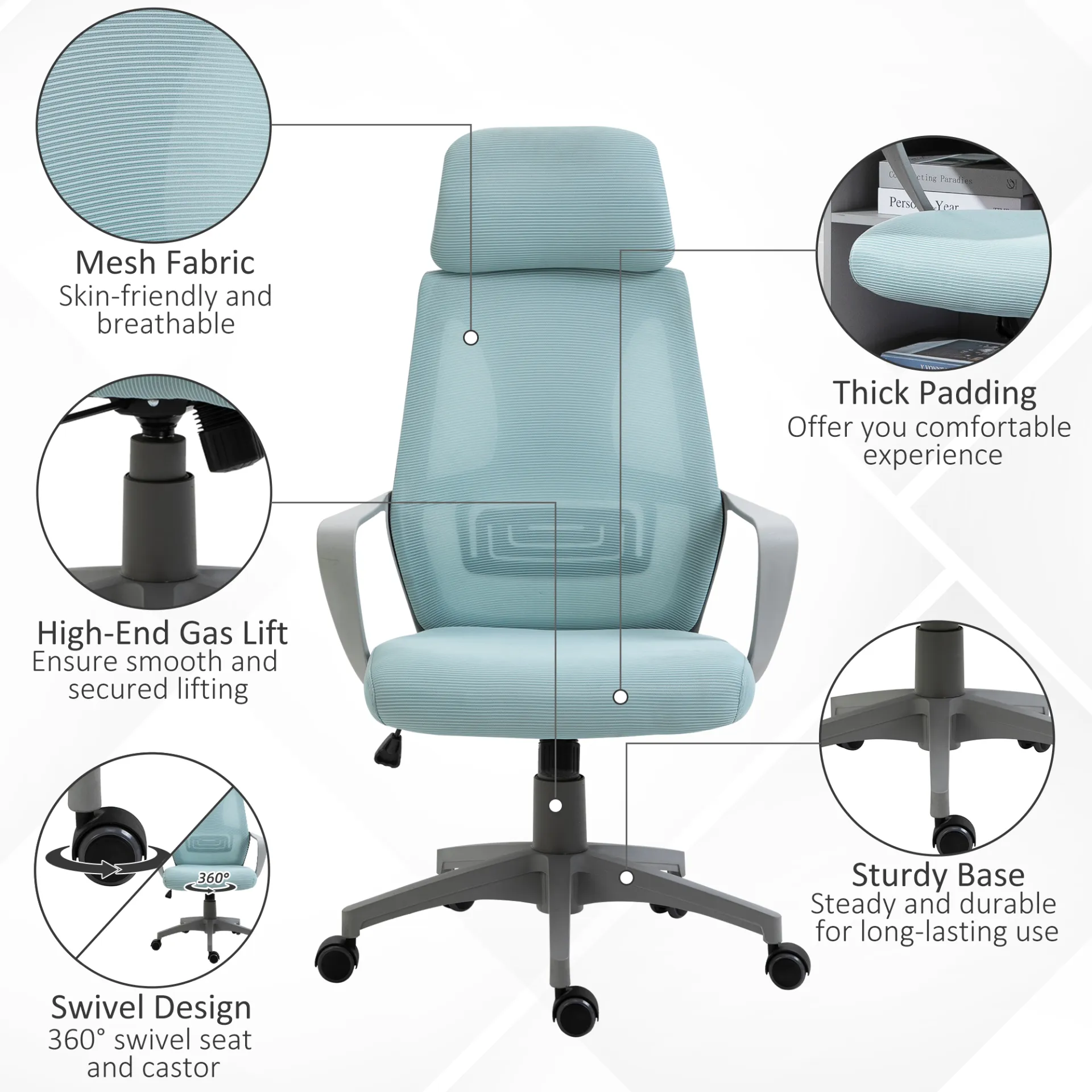 Vinsetto Ergonomic Office Chair - High Mesh Back, Adjustable Height, Blue - Ultimate Home Office Comfort & Style