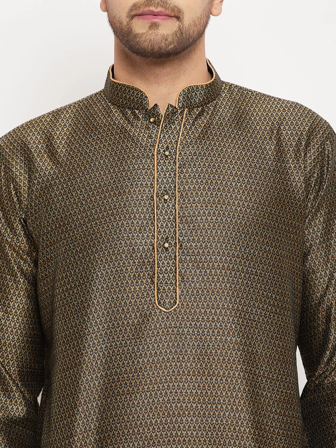 VM By VASTRAMAY Men's Black And Gold Silk Blend Kurta