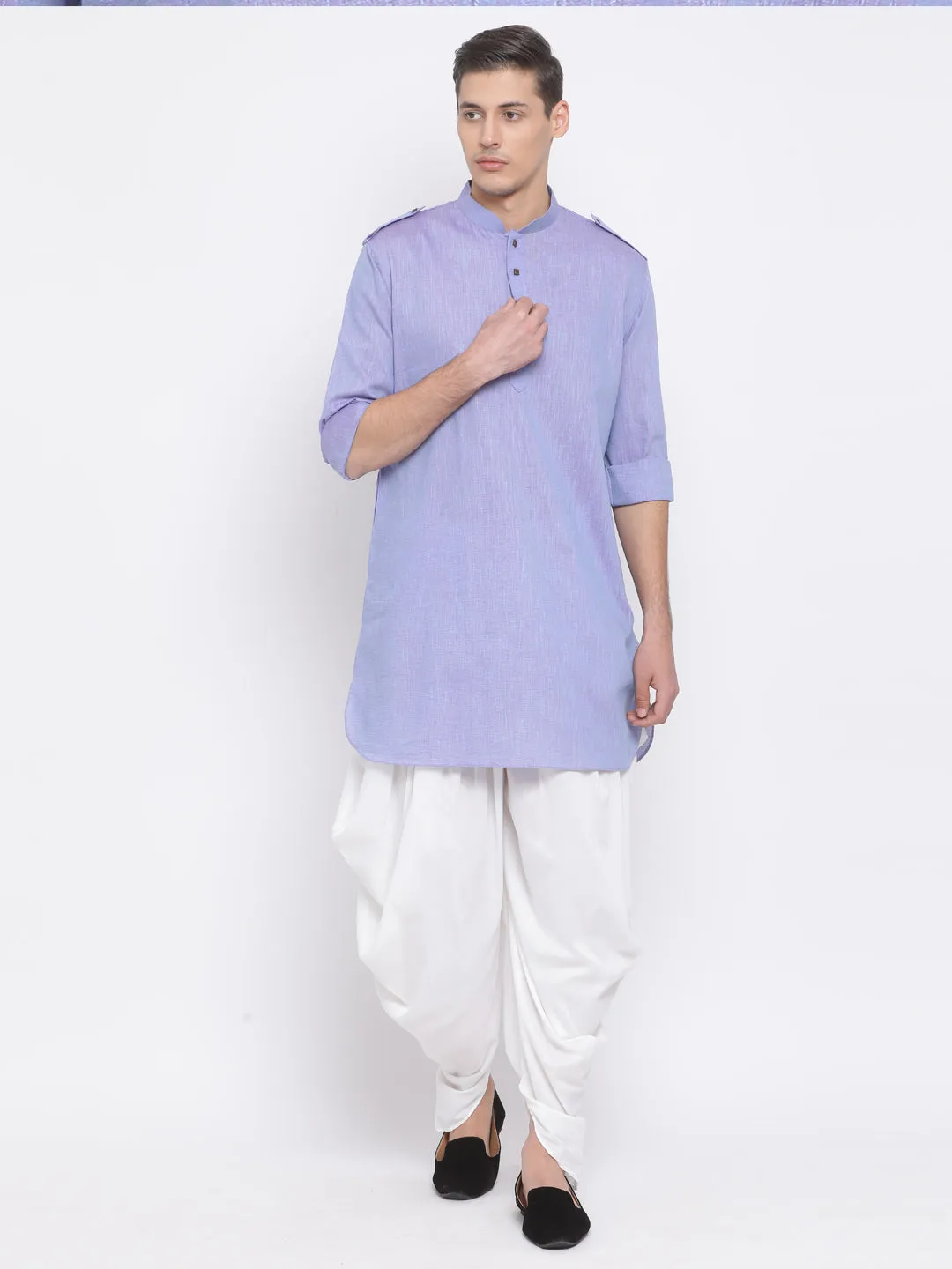 VM BY VASTRAMAY Men's Blue Cotton Blend Kurta