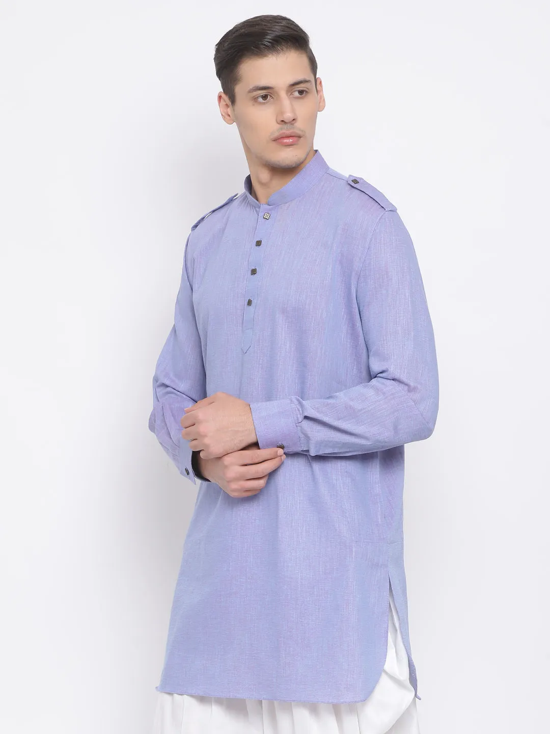 VM BY VASTRAMAY Men's Blue Cotton Blend Kurta