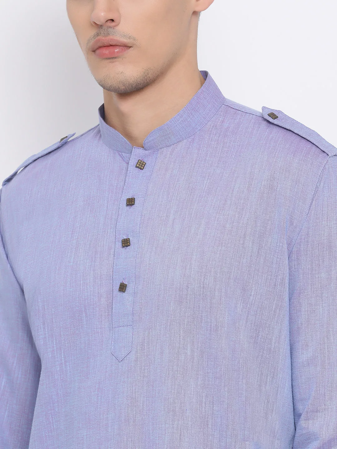 VM BY VASTRAMAY Men's Blue Cotton Blend Kurta