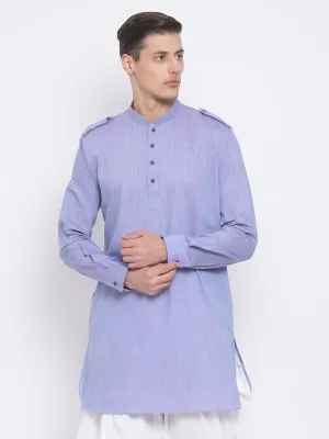 VM BY VASTRAMAY Men's Blue Cotton Blend Kurta