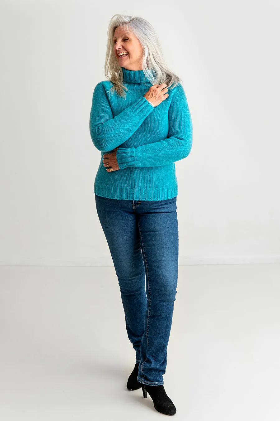 Womens Chunky Geelong Superfine Lambswool Polo Neck Jumper - Aqua