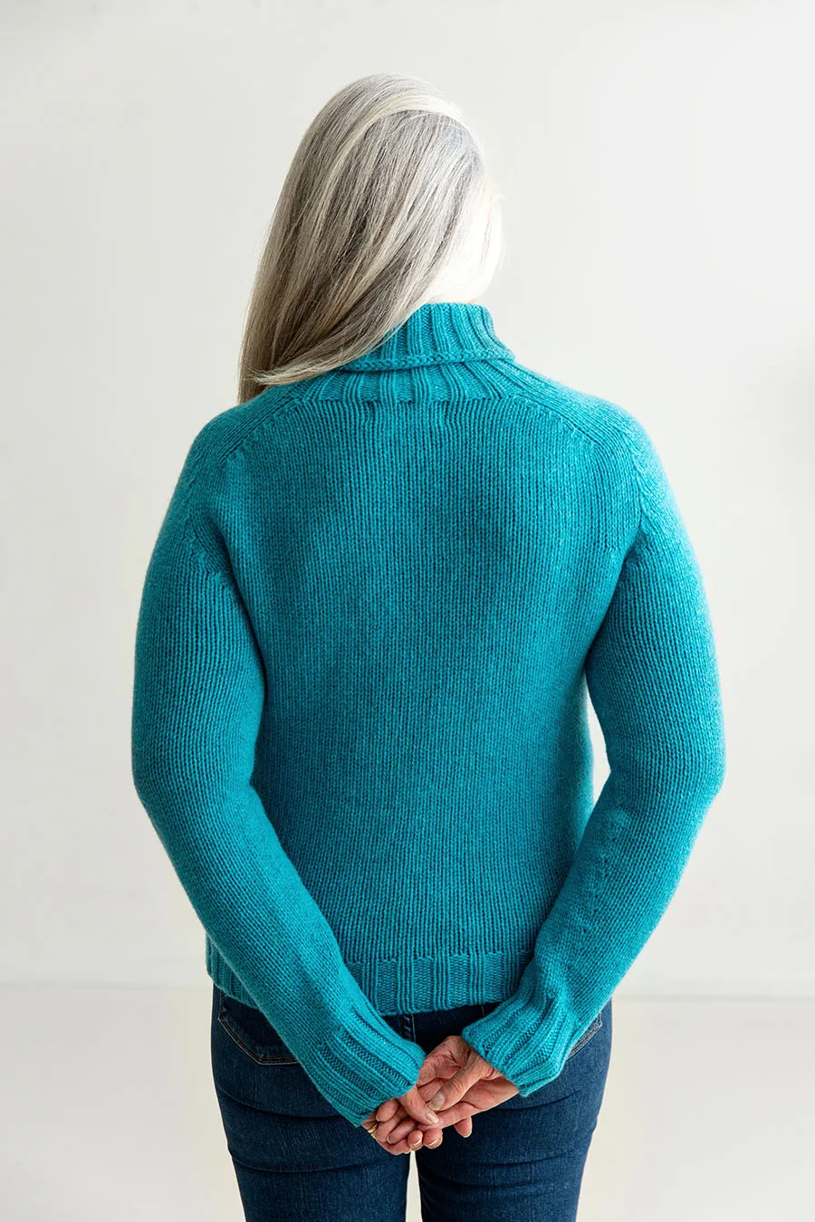 Womens Chunky Geelong Superfine Lambswool Polo Neck Jumper - Aqua