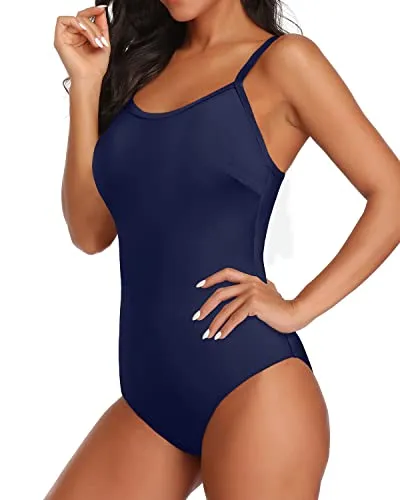 Women's Modest Full Coverage Sporty Swimsuits-Navy Blue