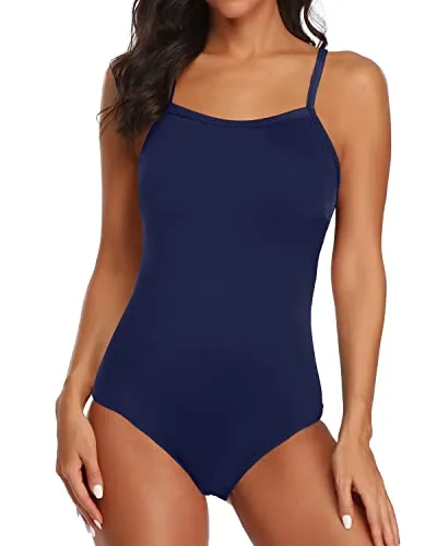 Women's Modest Full Coverage Sporty Swimsuits-Navy Blue